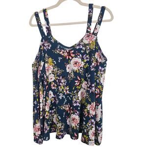 Torrid Top Floral Blouse Women 0X Blue Cold Shoulder Blouse Long Sleeve Blouse